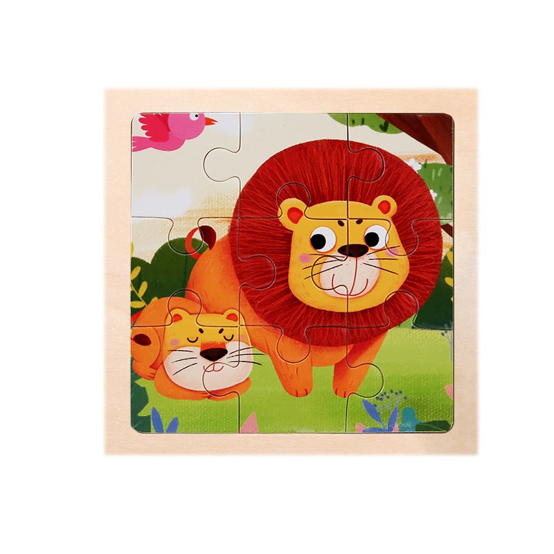 9-Piece Wooden Children'S Puzzle Toy For Early Childhood Education, Educational Cartoon Animals And Vehicles Cognitive Puzzle Board Assembly - Image 1
