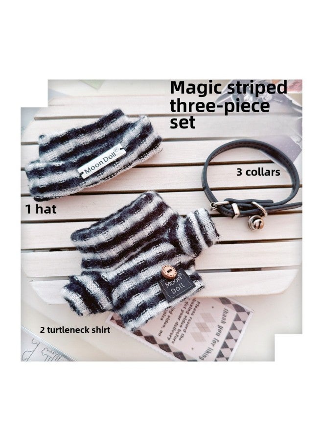 Spot Cotton Doll Clothes 10cm15cm20cm Black Cool Baby Clothes Black And Frost White Sweater Pullover-Specifications:10cm-Color:Magic Striped Three-piece Set  - Image 1