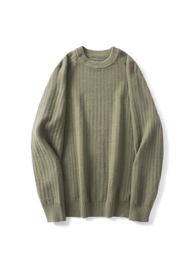 Markless Men's Autumn Winter Warm Knitted Sweater Jacquard Round Neck Pullover Khaki L 4702 - Image 4