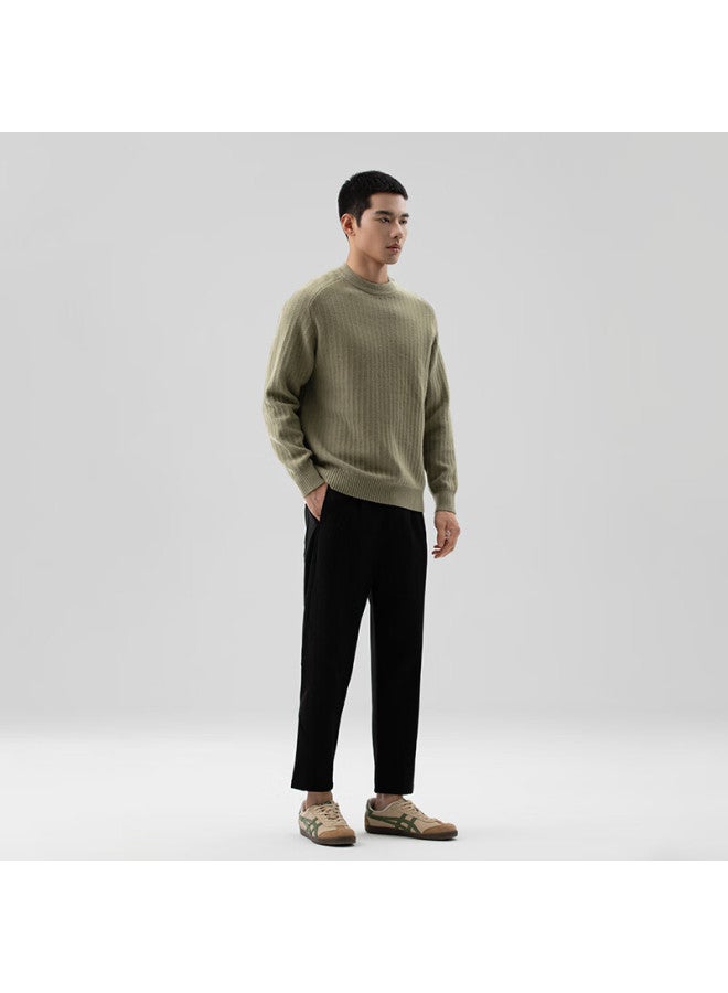 Markless Men's Autumn Winter Warm Knitted Sweater Jacquard Round Neck Pullover Khaki L 4702 - Image 2