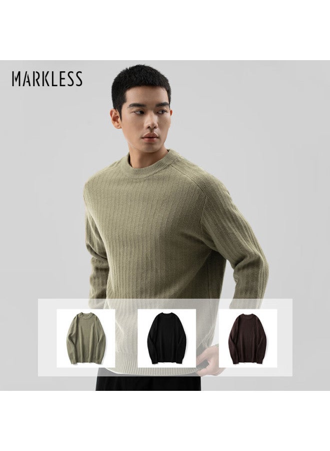 Markless Men's Autumn Winter Warm Knitted Sweater Jacquard Round Neck Pullover Khaki L 4702 - Image 1