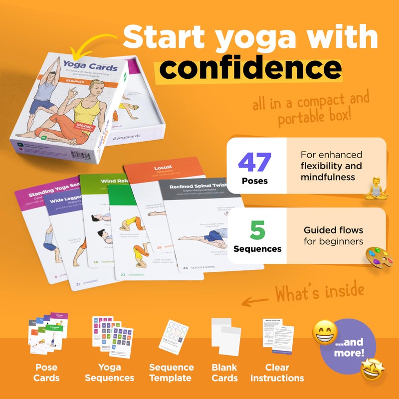 WorkoutLabs Yoga Cards â€“ Beginner: Visual Study, Class Sequencing & Practice Guide with Essential Poses, Breathing Exercises & Meditation Â· Plastic Flash Cards Deck with Sanskrit - Image 2