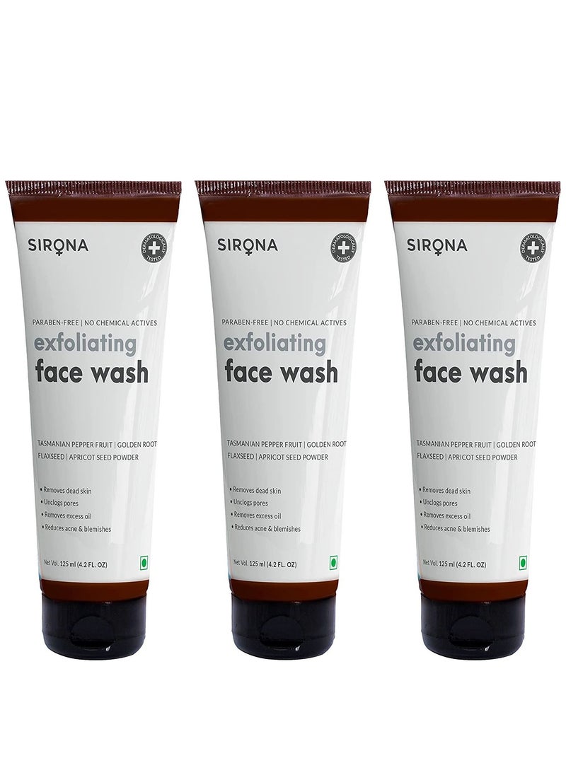 Sirona - Sirona Natural Exfoliating Face Wash Facial Cleanser - 4.2 Fl Oz with Apricot, Flax-seed Extracts & Mint Oil, Contains No Chemical Actives- Helps in Blemishes, Fights Acne, Non-drying (Pack of 3) - Image 1