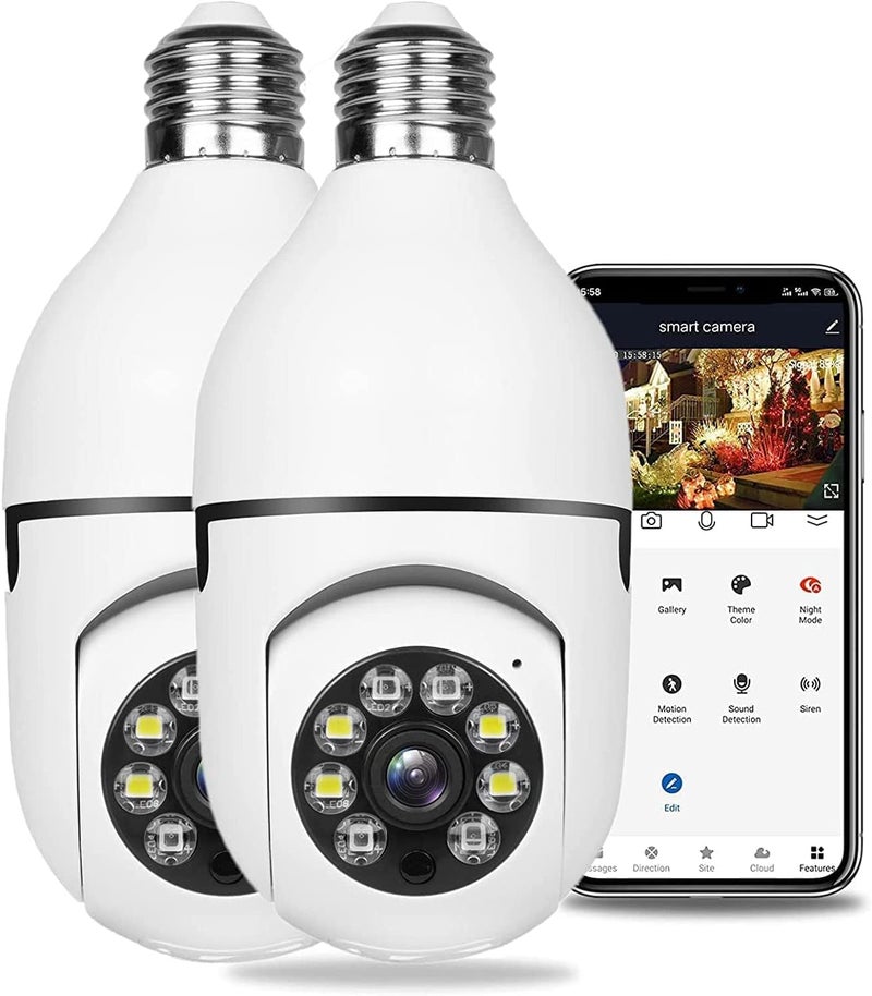 klarako 2PC Light Bulb Camera for Home Security 1080P Wireless WiFi Security Cameras 2.4Hz Pan Tilt E27 Light Bulb Camera WiFi Outdoor with 2-Way Audio/Motion Detection/Siren Alarm/Night Vision - Image 2