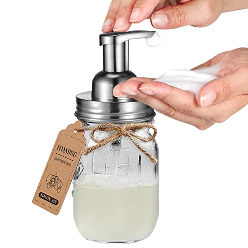 Amolliar Mason Jar Bathroom Accessories Set 4Pc - Foaming Soap Dispenser&2 Qtip Holders&Toothbrush Holder-Rustic Farmhouse Decor Bathroom Organizer Apothecary Jar Country Countertop (Brushed Nickel) - Image 2