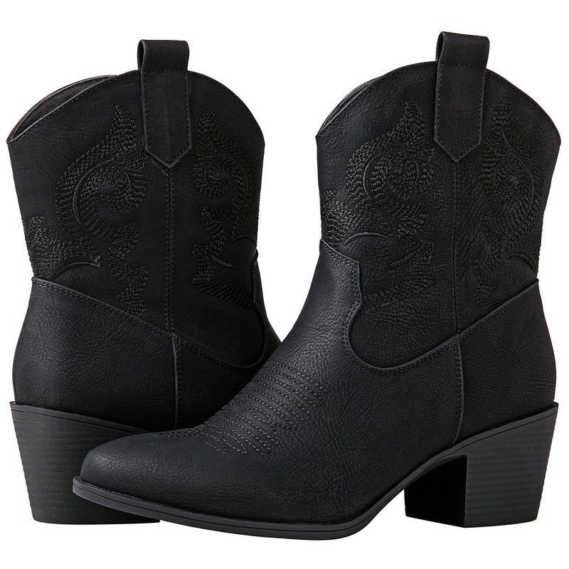 GLOBALWIN Women's Black Cowgirl Boots Ankle To Mid Calf Fashion Western Cowboy Boots For Women Chunky Low Heel Size 9M - Image 2