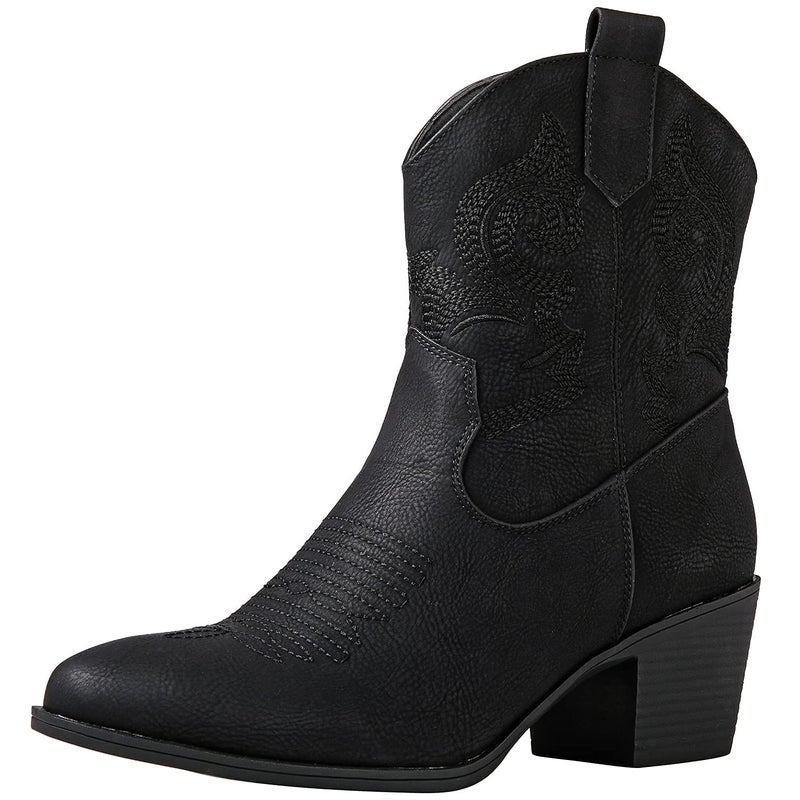 GLOBALWIN Women's Black Cowgirl Boots Ankle To Mid Calf Fashion Western Cowboy Boots For Women Chunky Low Heel Size 9M - Image 1