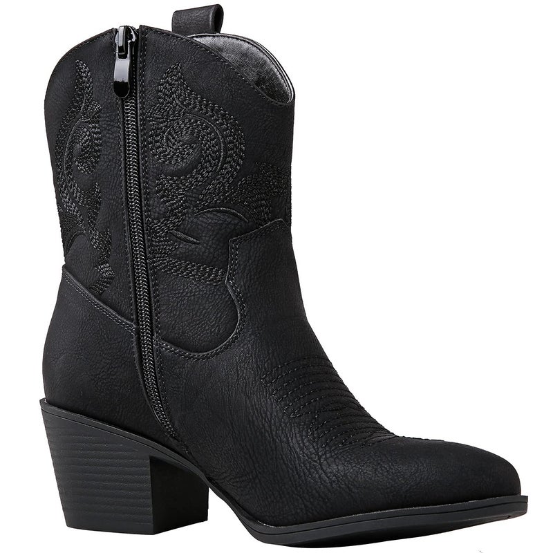 GLOBALWIN Women's Black Cowgirl Boots Ankle To Mid Calf Fashion Western Cowboy Boots For Women Chunky Low Heel Size 9M - Image 3
