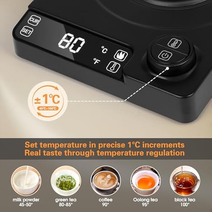 ريحني غلاية كهربائية من عنق الإوزة 1 لتر من الفولاذ المقاوم للصدأ مع تحكم بدرجة حرارة بفاصل حرارة 1200 واط تسخين سريع - Image 4