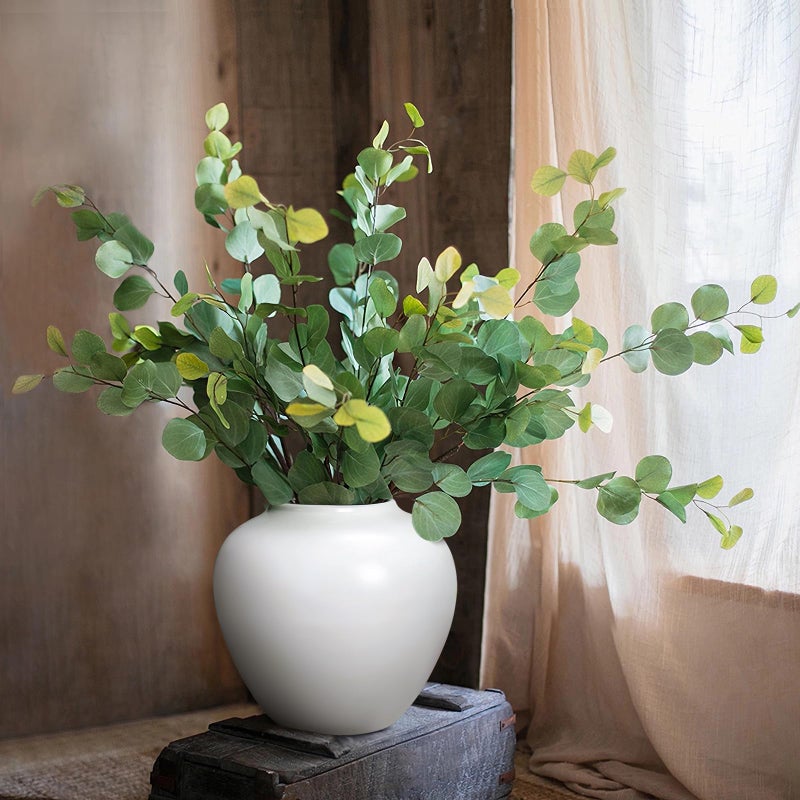 GeLive Round Ceramic Vase Moon Jar Vase Home Decor Vase (White) - Image 1