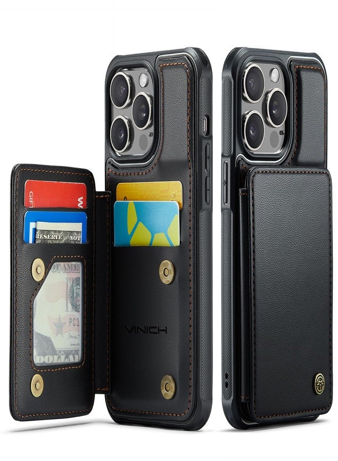 Vinich for iPhone 13 Pro Max Wallet Case with Card Holder, RFID Blocking Credit Slots Kickstand Shockproof Phone Cover for Women Men, Black - Image 1