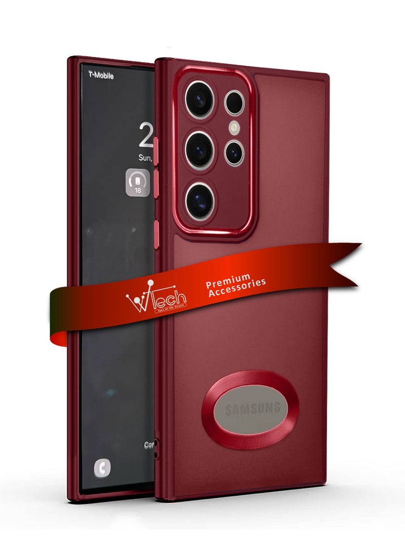 دبليو تيك غطاء حماية من السيليكون الناعم الهجين الشفاف والأنيق الفاخر المطلي بحدود الكاميرا لهاتف سامسونج جالاكسي S24 Ultra 5G 2024 أحمر - Image 1