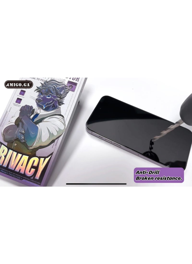 Amigo - Privacy Hardness Tempered Glass Screen Protector With Black Frame With Gelatin Back Screen Protector For Iphone 14 Pro - Image 1