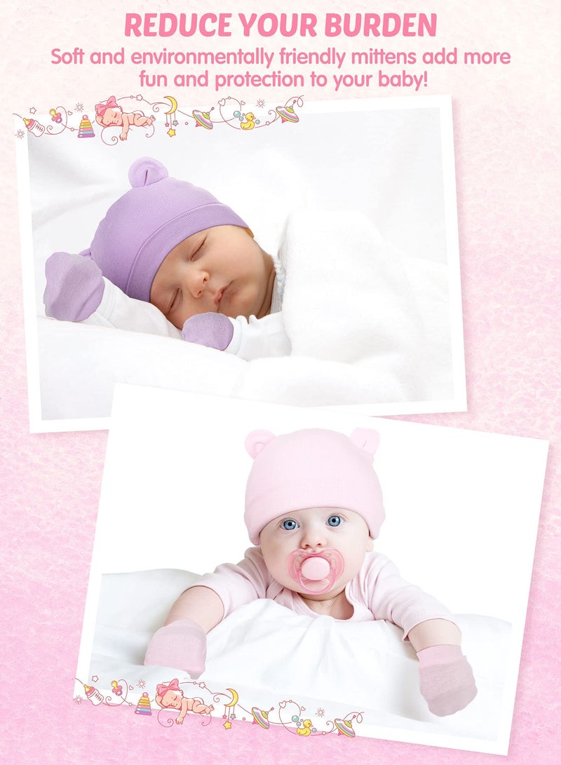 KASTWAVE Baby Fetal Cap Gloves Set, 6 Sets Newborn Cute Cotton Hospital Hat Mittens Baby Beanie Maternity Birth Accessories (White, Gray, Pink, Rose Red, Purple, Red)  - Image 4