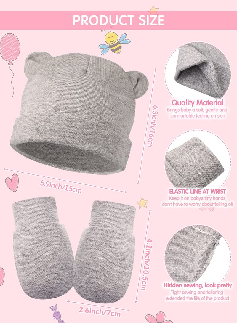 KASTWAVE Baby Fetal Cap Gloves Set, 6 Sets Newborn Cute Cotton Hospital Hat Mittens Baby Beanie Maternity Birth Accessories (White, Gray, Pink, Rose Red, Purple, Red)  - Image 3