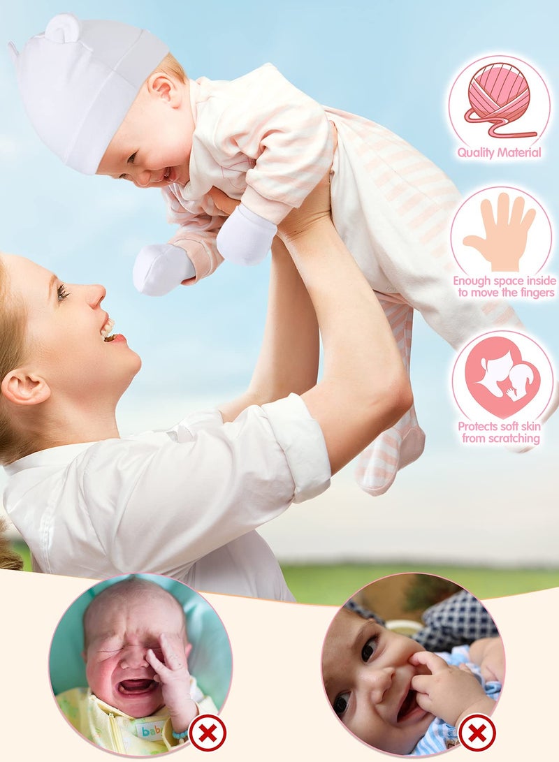 KASTWAVE Baby Fetal Cap Gloves Set, 6 Sets Newborn Cute Cotton Hospital Hat Mittens Baby Beanie Maternity Birth Accessories (White, Gray, Pink, Rose Red, Purple, Red)  - Image 5