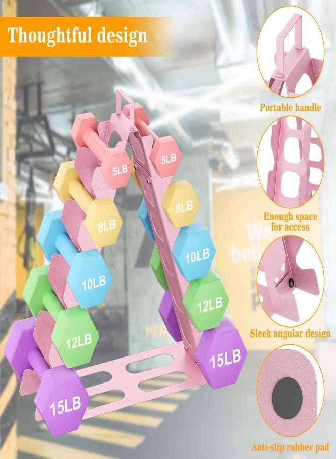 ZHSX Dumbbell Rack 5 tier(Dumbbells not included), A-Frame Metal Dumbbell Holder with Handle, Multilevel Weight Storage Organizer for Dumbbells, Tree Shape Compact Weight Rack/Holder(pink) - Image 3