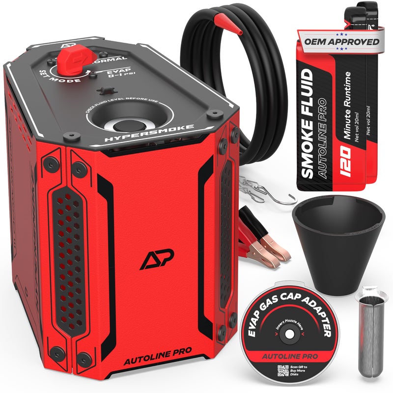 AutoLine Pro HyperSmoke Automotive Smoke Machine EVAP Vacuum Leak Tester Adjustable Pressure OEM Approved Smoke Fluid Builtin Air Compressor Motor Includes Cone and Gas Cap EVAP Adapter