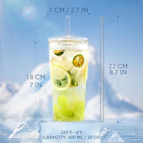 Puraville 20oz Glass Cups with Lids and Straws, 2 Pack High Borosilicate Iced Coffee Cups Drinking Glasses Tumbler for Smoothie, Water, Tea, Juice Drinks, Clear - Image 2
