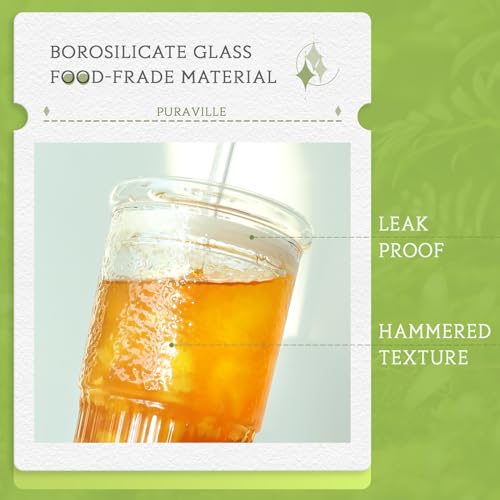 Puraville 20oz Glass Cups with Lids and Straws, 2 Pack High Borosilicate Iced Coffee Cups Drinking Glasses Tumbler for Smoothie, Water, Tea, Juice Drinks, Clear - Image 3