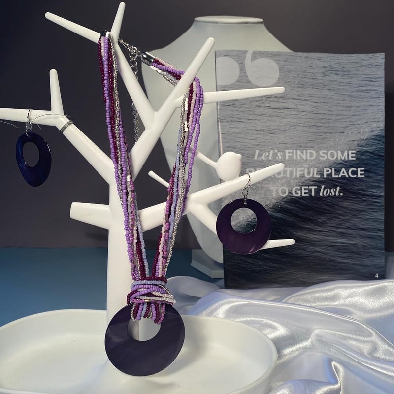 Coiris Multi Strand Statement Colorful Beaded Necklace with Big Circle Shell Pendant for Women - Image 3