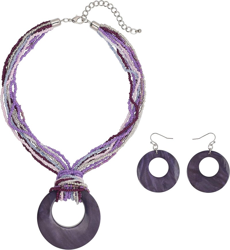 Coiris Multi Strand Statement Colorful Beaded Necklace with Big Circle Shell Pendant for Women - Image 1