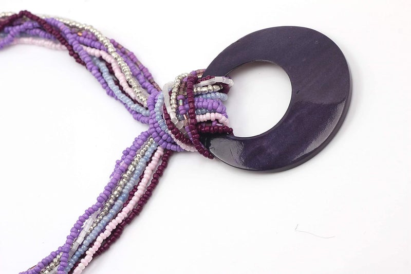 Coiris Multi Strand Statement Colorful Beaded Necklace with Big Circle Shell Pendant for Women - Image 4