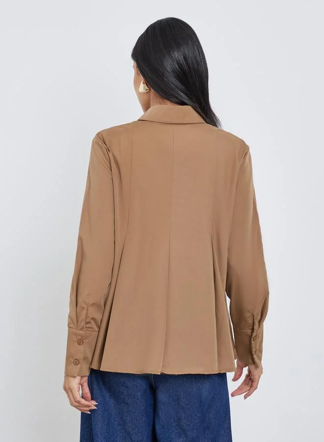 Styli Styli Flared Box Pleat Shirt with Long Sleeves