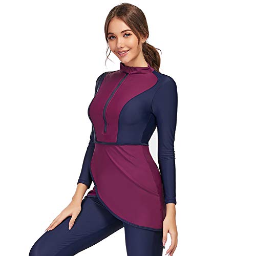 YONGSEN 2022 New Modest Color Women Swimsuit with Hijab Muslim Swimwear Islamic Modest Swimming Suit Burkinis (3X-Large) Purple - Image 4