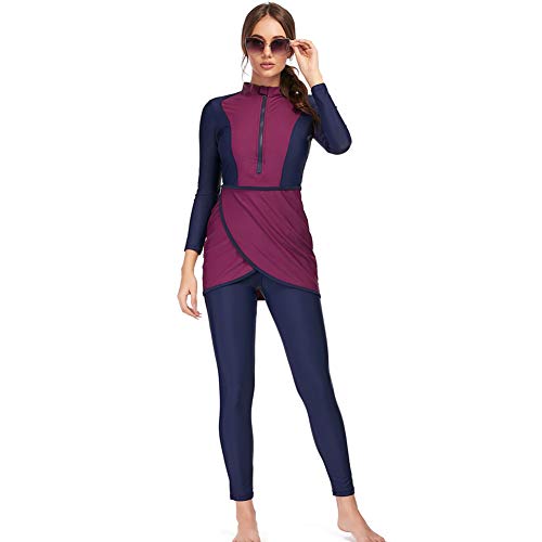 YONGSEN 2022 New Modest Color Women Swimsuit with Hijab Muslim Swimwear Islamic Modest Swimming Suit Burkinis (3X-Large) Purple - Image 2