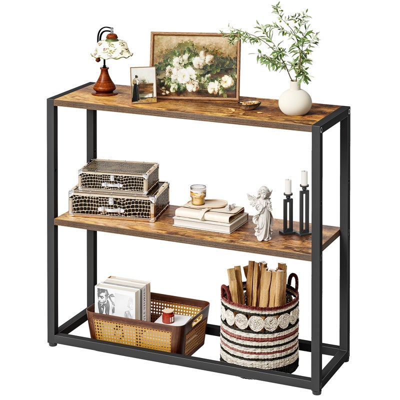 TIQLAB Small Entryway Table, 29.5" Narrow Console Table with Shelves, Sofa Table, Couch Table, Side Table, Entry Table for Hallway, Living Room, Small Space, Rustic - Image 1