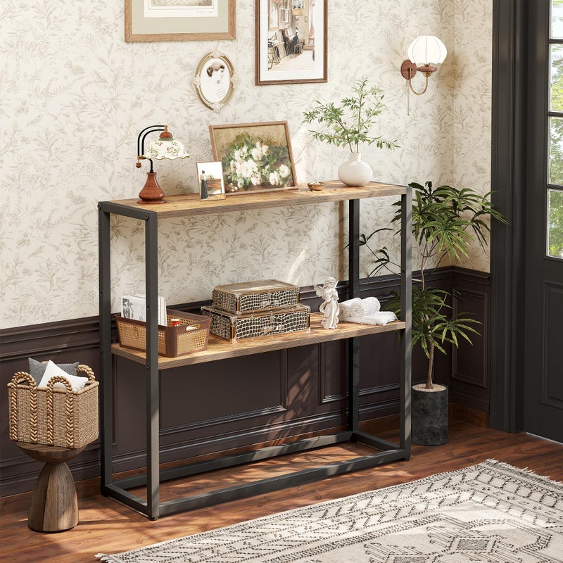 TIQLAB Small Entryway Table, 29.5" Narrow Console Table with Shelves, Sofa Table, Couch Table, Side Table, Entry Table for Hallway, Living Room, Small Space, Rustic - Image 5