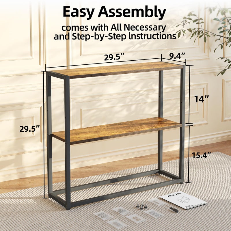 TIQLAB Small Entryway Table, 29.5" Narrow Console Table with Shelves, Sofa Table, Couch Table, Side Table, Entry Table for Hallway, Living Room, Small Space, Rustic - Image 3