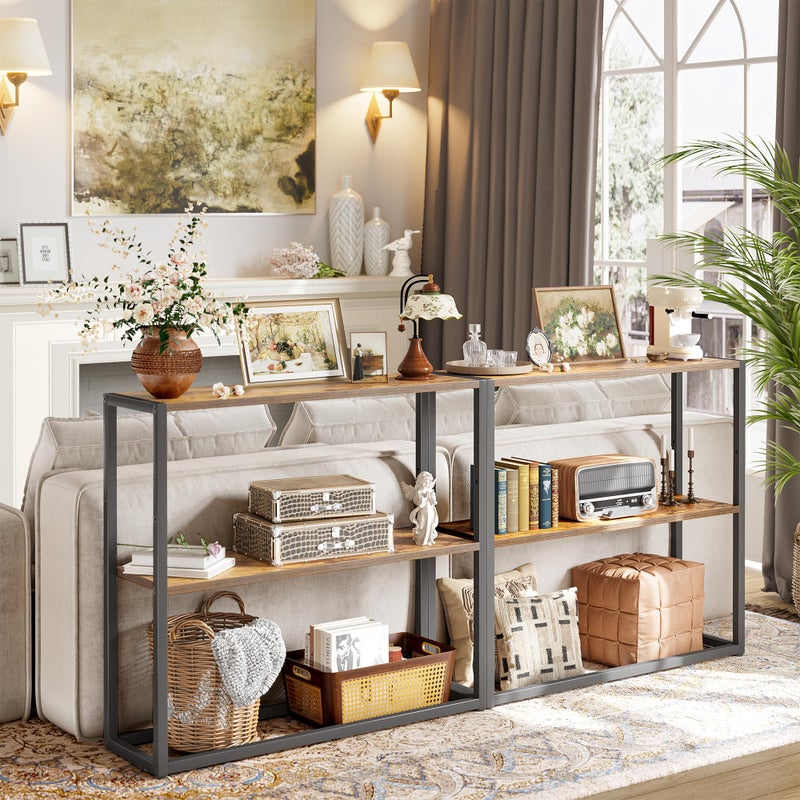 TIQLAB Small Entryway Table, 29.5" Narrow Console Table with Shelves, Sofa Table, Couch Table, Side Table, Entry Table for Hallway, Living Room, Small Space, Rustic - Image 2