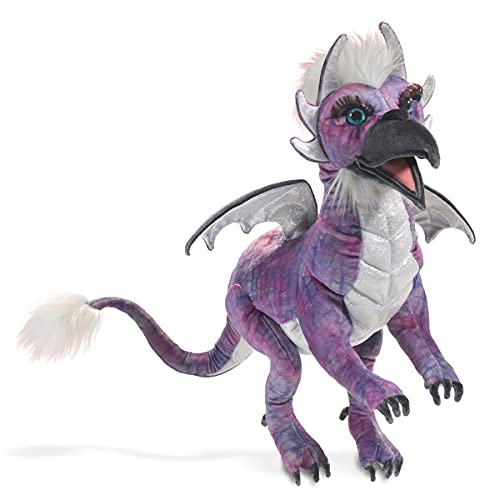 Folkmanis Beaked Dragon Hand Puppet Purple Black White - Image 1