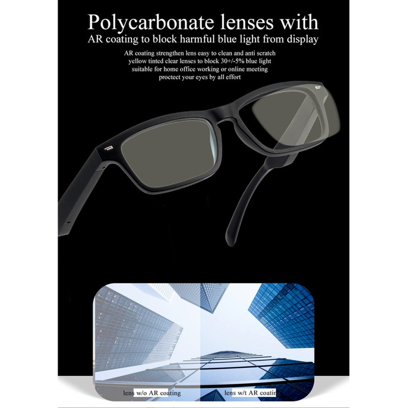 Smart Audio Glasses Wirelessly BT Music Glasses Music & Hands-Free Calling Blue Light Blocking Eyeglasses Frame with Microphone for Men Women - Image 2