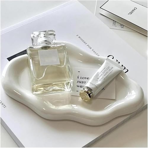 BESSKON Small Jewelry Dish for Women, Gifts for Mom, Ceramic Jewlery Tray Ring Holder, Vanity Ring Dish Cute Cloud Tray, Nightstand Decor Trinket Bowl for Earrings, Perfume, Keys, White Jewelry Plate - Image 1