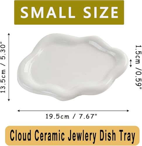 BESSKON Small Jewelry Dish for Women, Gifts for Mom, Ceramic Jewlery Tray Ring Holder, Vanity Ring Dish Cute Cloud Tray, Nightstand Decor Trinket Bowl for Earrings, Perfume, Keys, White Jewelry Plate - Image 2