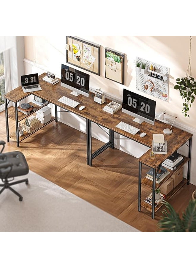 L-Shaped Computer Desk with Reversible Storage Shelves, Home Office Corner Desk for Work & Study, Rustic Brown Wood with Metal Frame - Image 5