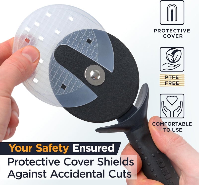 Deiss Lux Heavy Duty Pizza Cutter With Wheel Slicer- Stainless Steel Sharp Smooth Pizza Cutter Wheel With Easy Grip Non-Slip Handle, Dishwasher Safe (BLACK) - Image 3
