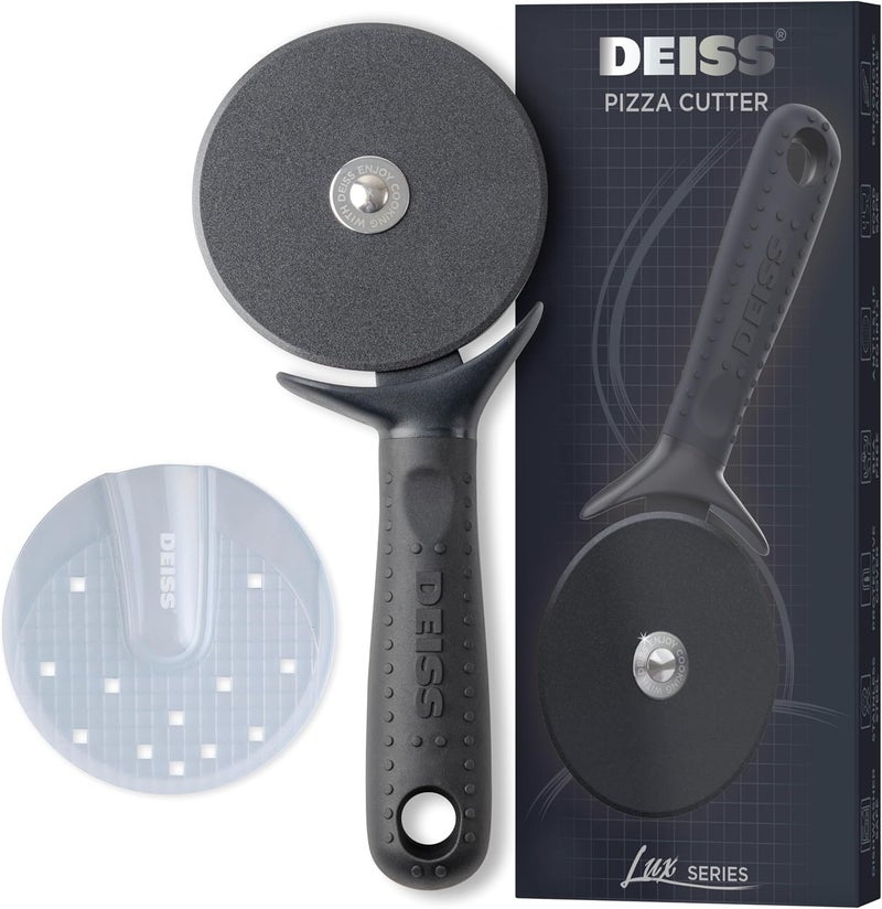 Deiss Lux Heavy Duty Pizza Cutter With Wheel Slicer- Stainless Steel Sharp Smooth Pizza Cutter Wheel With Easy Grip Non-Slip Handle, Dishwasher Safe (BLACK) - Image 1