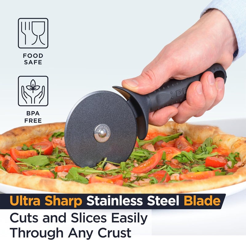 Deiss Lux Heavy Duty Pizza Cutter With Wheel Slicer- Stainless Steel Sharp Smooth Pizza Cutter Wheel With Easy Grip Non-Slip Handle, Dishwasher Safe (BLACK) - Image 4