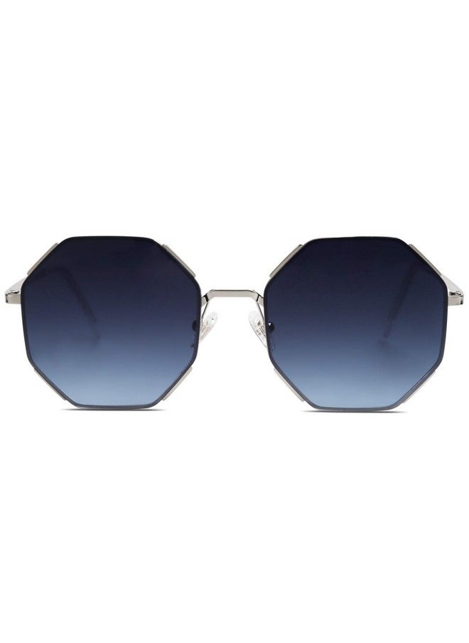 Sojos Sunglasses For Women Men Classic Retro Polygon Shades Uv400 Sj1128 With Silver Frame Gradient Blue Lens  - Image 1