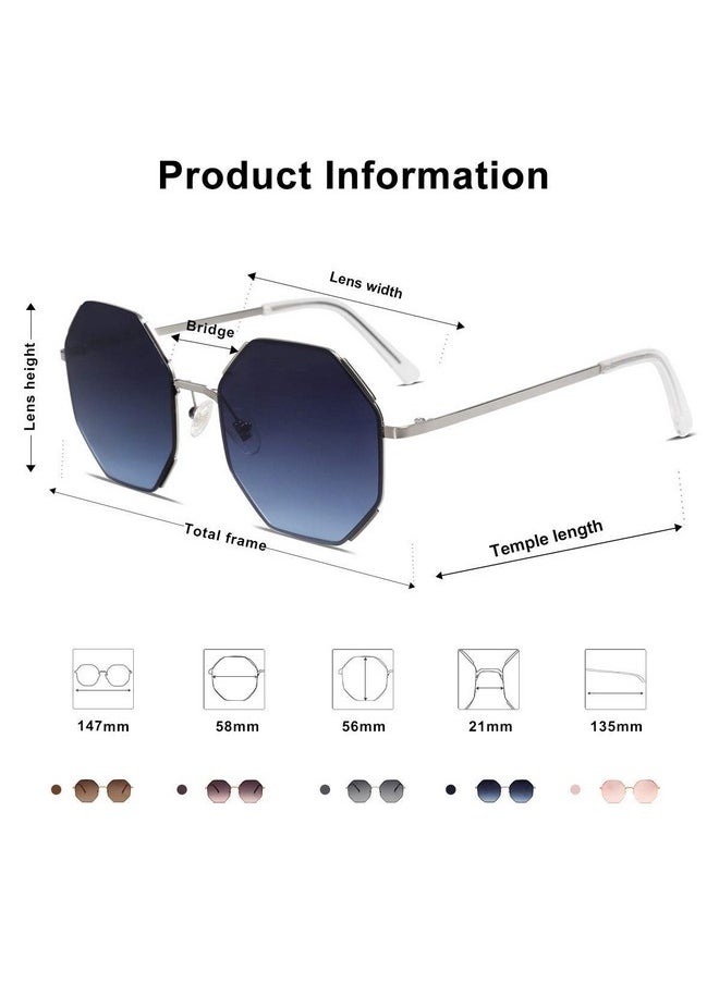 Sojos Sunglasses For Women Men Classic Retro Polygon Shades Uv400 Sj1128 With Silver Frame Gradient Blue Lens  - Image 2