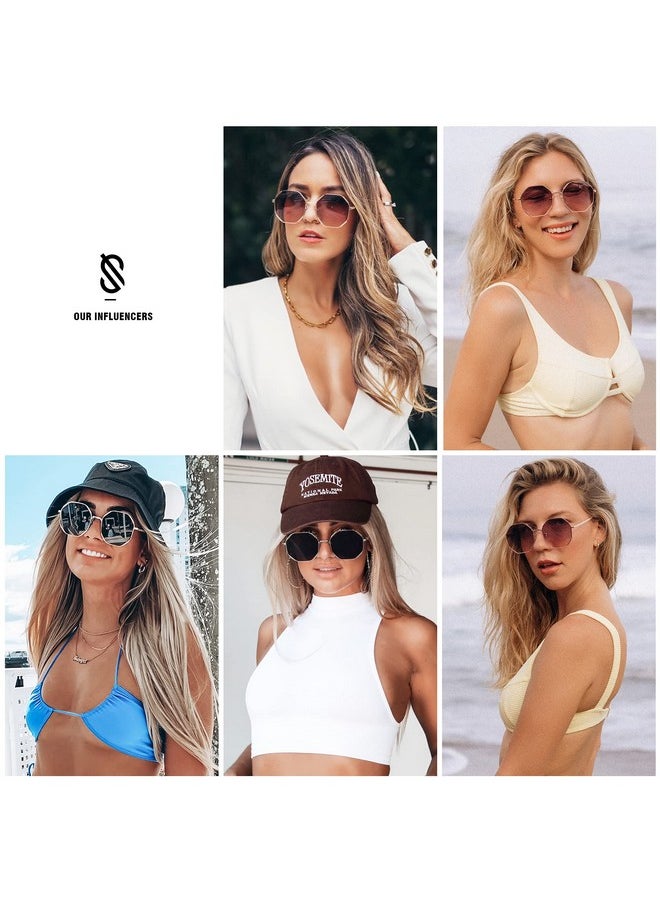 Sojos Sunglasses For Women Men Classic Retro Polygon Shades Uv400 Sj1128 With Silver Frame Gradient Blue Lens  - Image 4