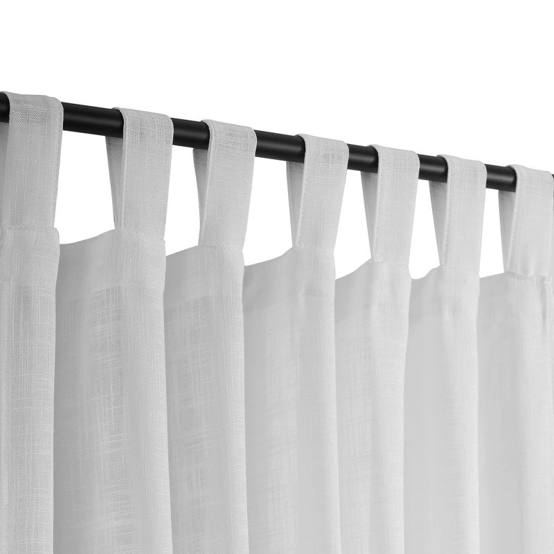 White Linen Semi Sheer Curtains Tab Top Light Filtering Elegant Curtains  Drapes for Living Room 52 x 84 Inch Length Set of 2 Panels