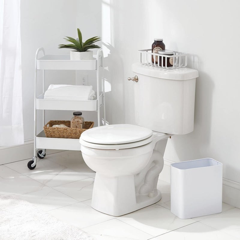 m-design Metal Wastepaper Bin — Compact Rectangular Bathroom Bin — Rubbish Basket for Home and Office — White - Image 5