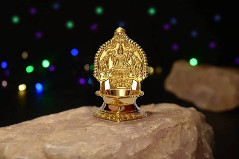 Stotram Pure Brass Laxmi Shape Diya Kamakshi Dipak Kanchipuram Oil Lamp for Home Mandir Decoration Dipam Special for Festival Golden Colour