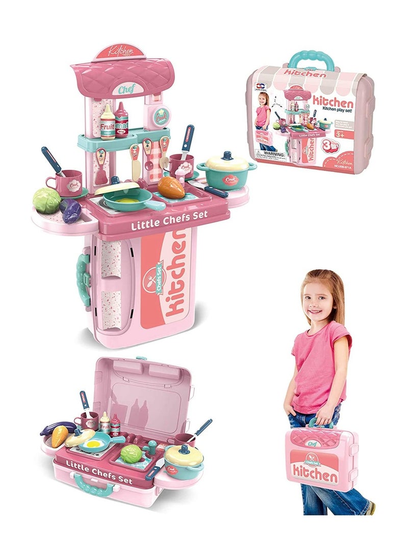 XIONG CHENG 3 in 1 Kitchen Utensils Toy Bag, Portable Pretend Cooking Toys, Sparkling Kitchen Bag  - Image 3