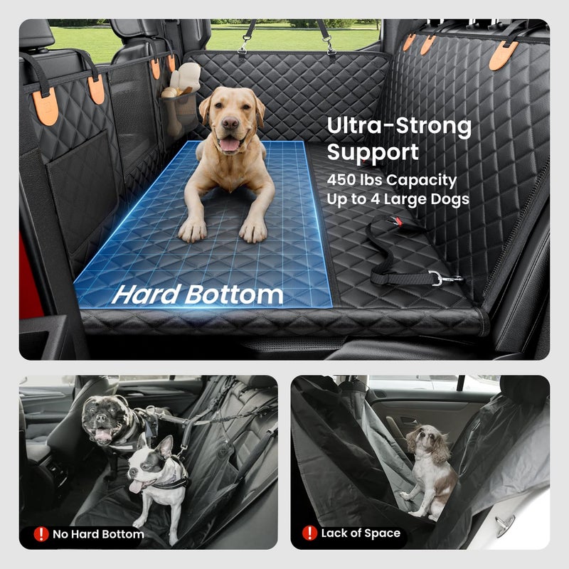 REEVAA Dog Truck Seat Cover for Back Seat, Hard Bottom Dog Hammock for Car, Pet Bed Extender for 2-4 Large Dogs, Waterproof Seat Protector, Universal XL Size Fits for Crew Cab Truck/SUV, Black+Orange - Image 2